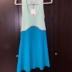 Blue knit mini dress!